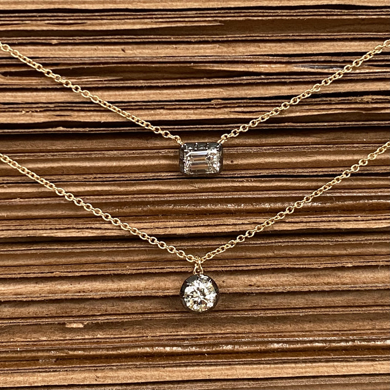 East West Emerald Cut Diamond Necklace