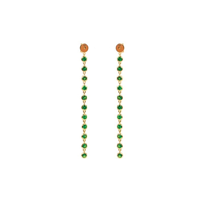 Waterfall Tsavorite Diamond Earring in 14k Yellow Gold