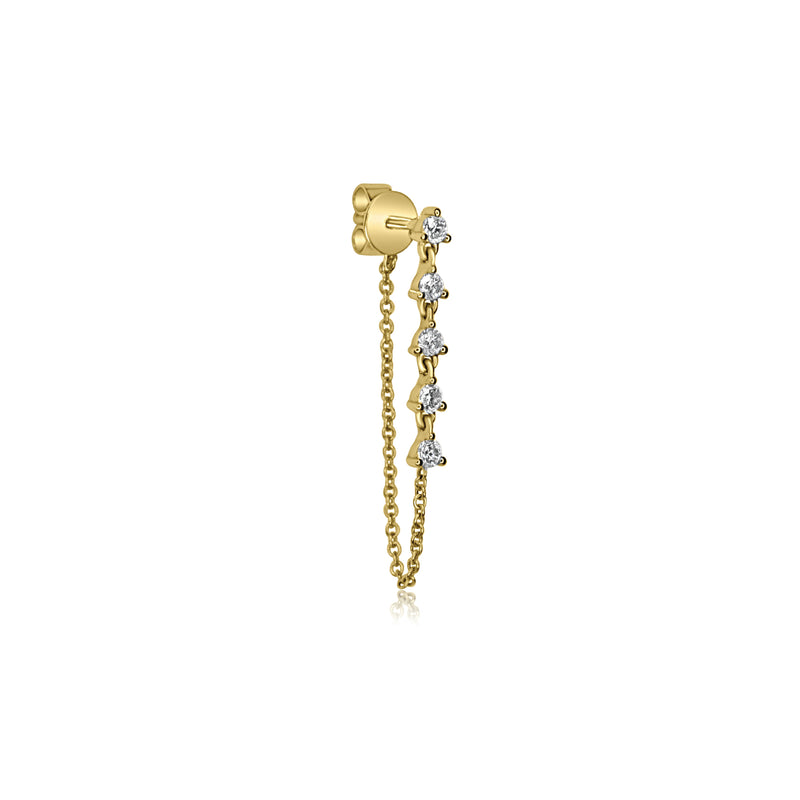 Diamond Drop Chain Stud Earring, 14K Yellow Gold