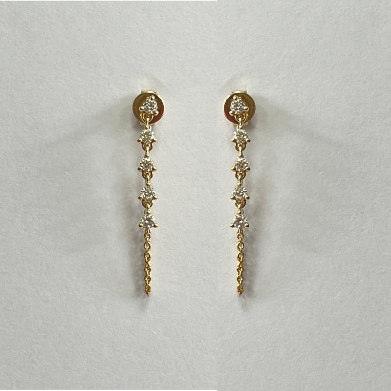 Diamond Drop Chain Stud Earring, 14K Yellow Gold