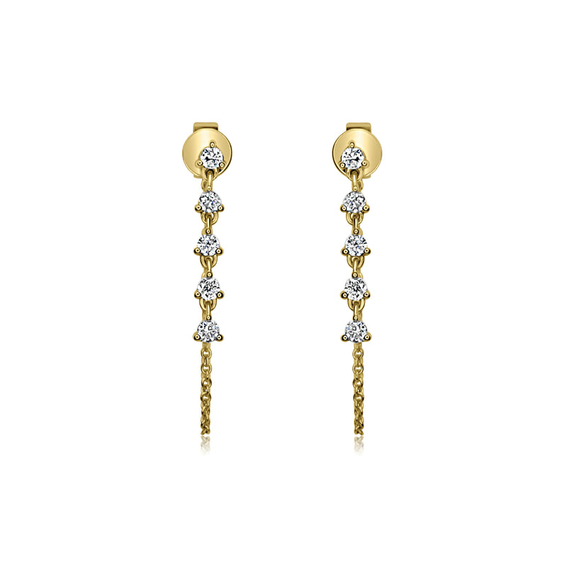 Diamond Drop Chain Stud Earring, 14K Yellow Gold