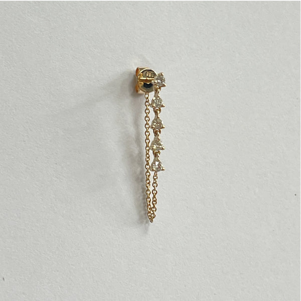 Diamond Drop Chain Stud Earring, 14K Yellow Gold