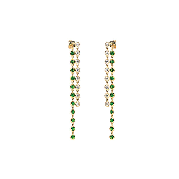 Waterfall Tsavorite Diamond Earring in 14k Yellow Gold