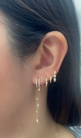 8mm Diamond Pave Double Hoop Earring with Diamond Bezel chain