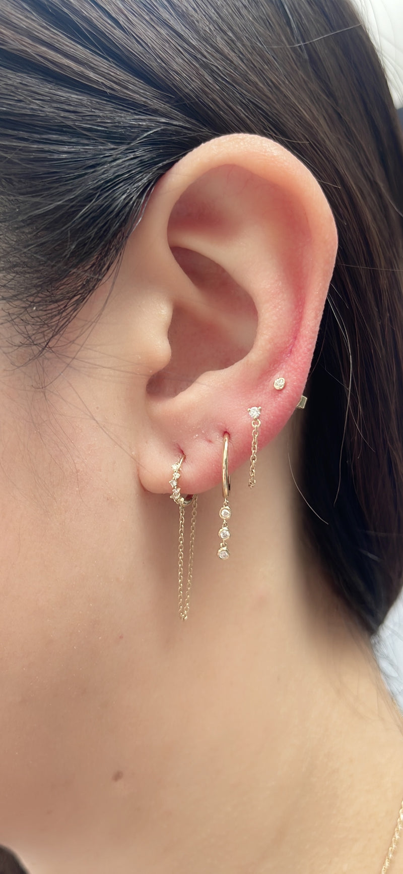 8mm Diamond Cluster Hoop Earring With Chain