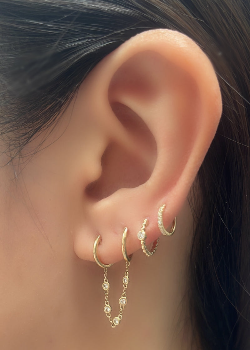Beaded Hoop Earring with Bezel Set Diamond