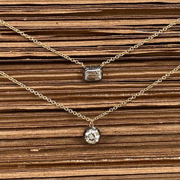 East West Emerald Cut Diamond Necklace