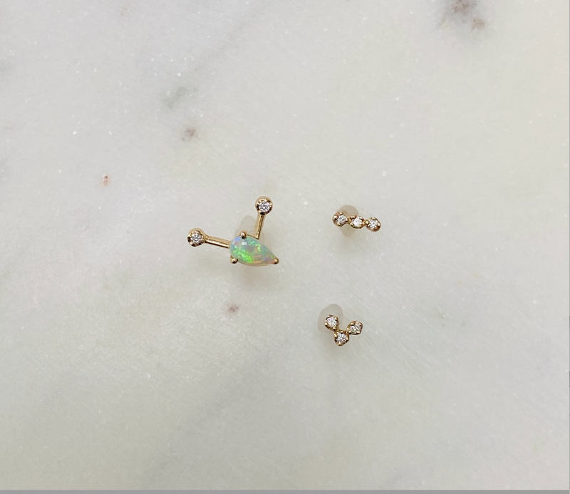 Opal and Diamond Three Stone Earring Stud